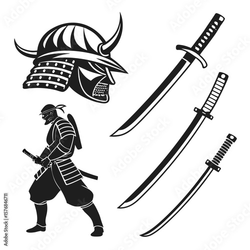 Samurai warrior with katana helmet and tant weapons vector