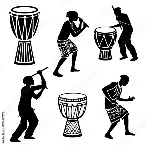 Tribal drummers playing percussion instruments tribal drums rhythm