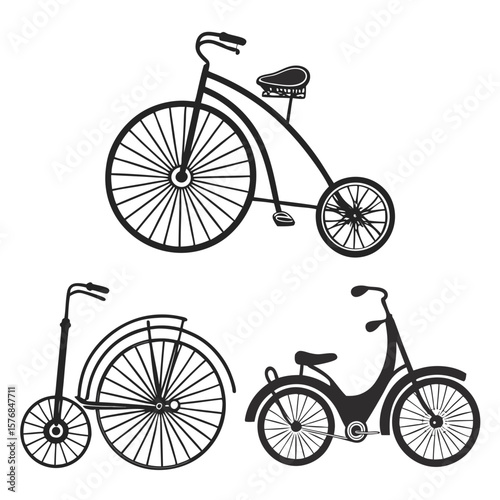 Vintage bicycle silhouettes penny farthing and modern vintage bicycles retro transport