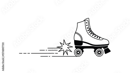 Retro roller skate with speed lines and starburst graphic moving fast