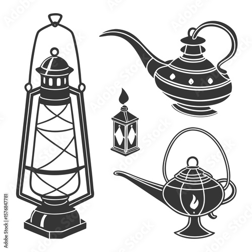 Vintage lanterns and oil lamps collection ancient kerosene lamp