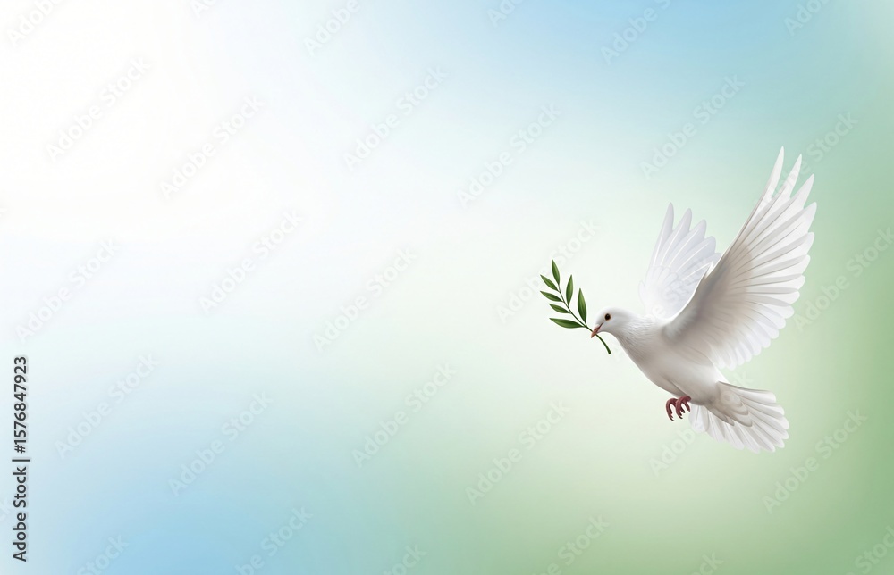 Fototapeta premium Soft pastel background in sky blue, white, and green tones symbolizing calm and global peace, created to support International Day of Peace background artwork