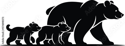 Mother bear and cubs walking family silhouette