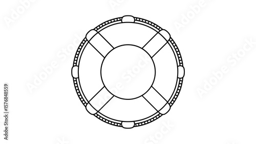 Simple black and white outline drawing of a life preserver ring on a white background