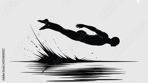 Silhouette of a swimmer diving into water with a splash