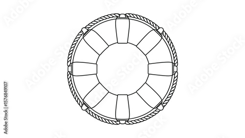 Simple line drawing of a life preserver ring with rope detail on a white background
