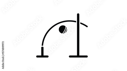 Simple black and white icon of a dog agility jump with a ball