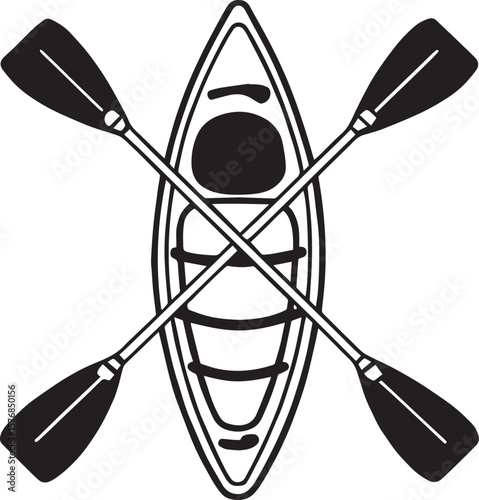 Kayak and Paddles A Line Art Illustration isolated on transparent background