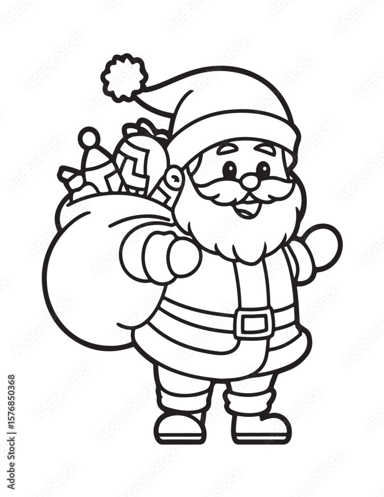 Obraz premium Happy Christmas coloring pages, coloring book, black and white, line art, Vector illustration, Christmas printable Coloring Page, winter, holiday, Christmas Art