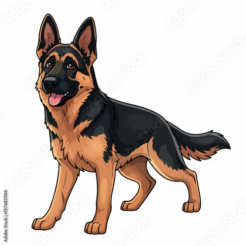 illustration, animal, cartoon, image, vector, german shepherd, domestic, shepherd, dog, canine, purebred, isolated, color, german, graphic, pet, drawing, mammal, brown, black, friend, protection, 