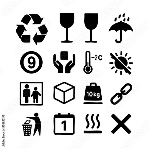 Vector art of a collection of packaging and ecofriendly symbols isolated on transparent background