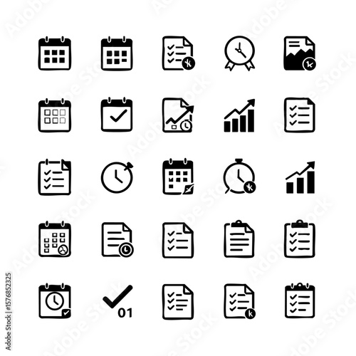 Vector art of collection of calendar and document icons isolated on transparent background