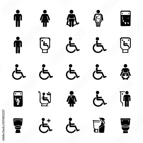 Vector art of icons representing people and accessibility isolated on transparent background