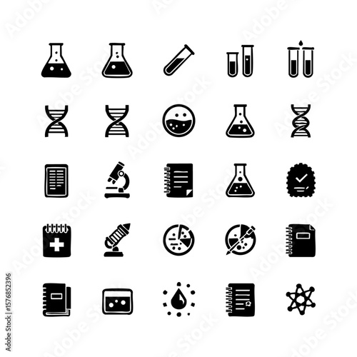 Vector art of assortment of science and medical icons on a transparent background