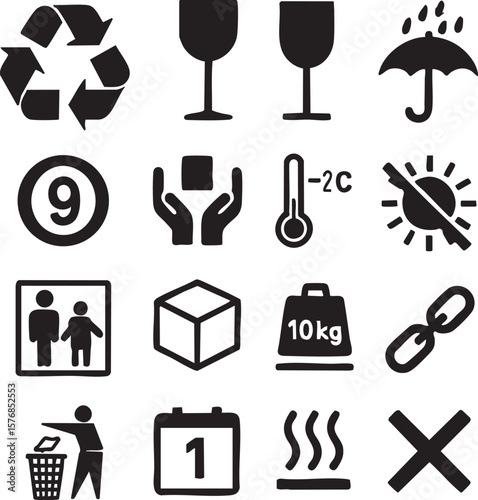 Vector art of a collection of packaging and ecofriendly symbols isolated on transparent background
