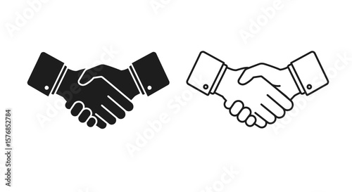 Black and White Handshake Icons Symbolizing Partnership and Agreement in Business World