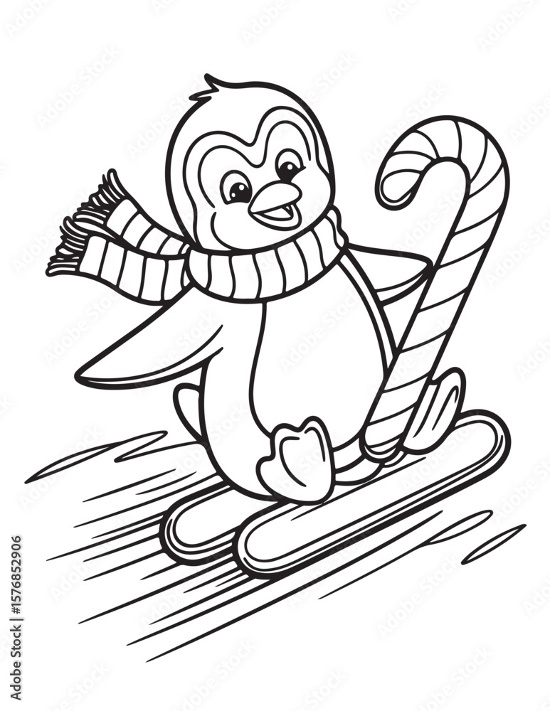 Fototapeta premium Happy Christmas coloring pages, coloring book, black and white, line art, Vector illustration, Christmas printable Coloring Page, winter, holiday, Christmas Art