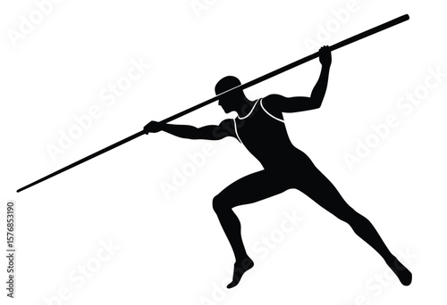 Male athlete pole vault silhouette vector flat design, sports action jumping illustration