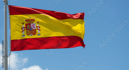 Majestic spanish flag waving proudly against a clear blue sky backdrop