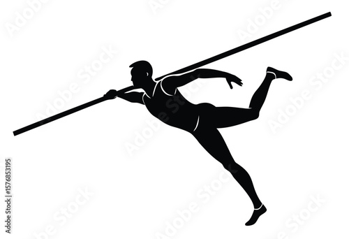 Pole vault male athlete silhouette vector graphic, high jump sports clipart flat