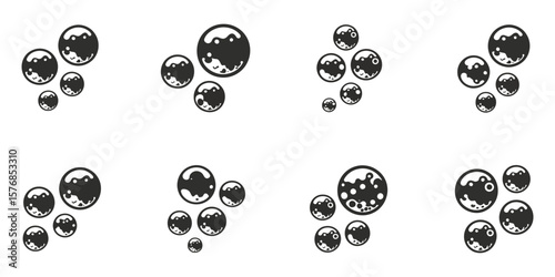Black Round Planet Shapes with White Spots Pattern Set on Transparent Background