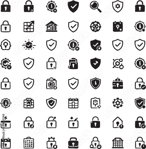 Vector art of security and protection icons isolated on transparent background