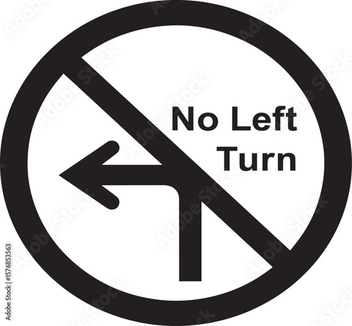 No Left Turn Sign Traffic Regulation Symbol Road Markings Driving Rules isolated on transparent