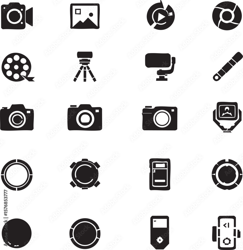 Fototapeta premium Vector art of assortment of photography and videography icons on a transparent background