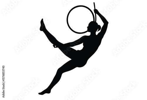 Female gymnast rings exercise silhouette, vector flat design for sports and fitness