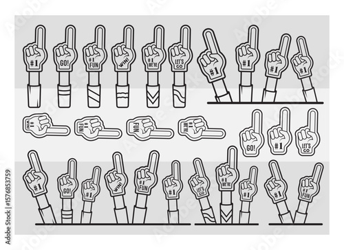Fan Foam Fingers SVG Silhouette Bundle, Hands Up With Glove With Number One, Glove Svg, Hands Up Svg, Foam Hand Supporter, Fan Foam Fingers Png, Fan Foam Fingers Svg Images,