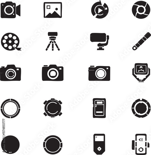 Vector art of assortment of photography and videography icons on a transparent background