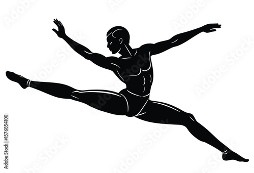 Man Gymnast Deep Stretching Pose Silhouette Vector Illustration Flat Design