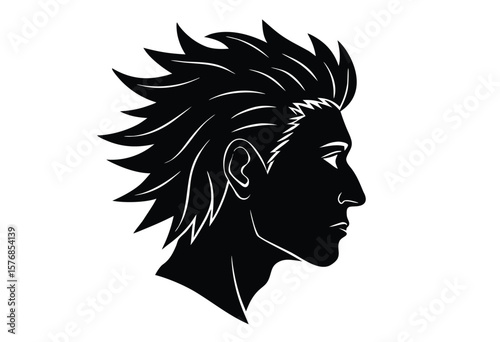 Unique Man Head Profile Hairstyles Silhouette Vector Flat Design Illustration