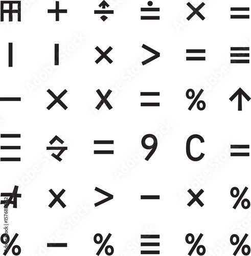 Vector art of a collection of mathematical symbols and numbers arranged in a grid isolated on transparent background