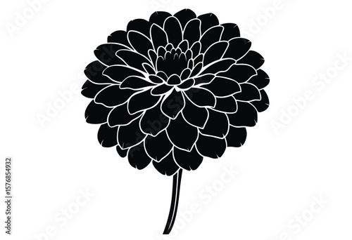Elegant Petaled Zinnia Silhouette Vector Flat Design Perfect for Floral and Nature