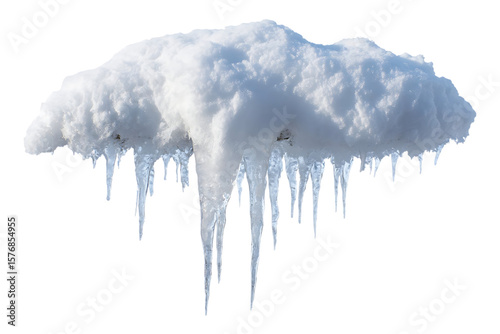 Melting snow with icicles hanging down