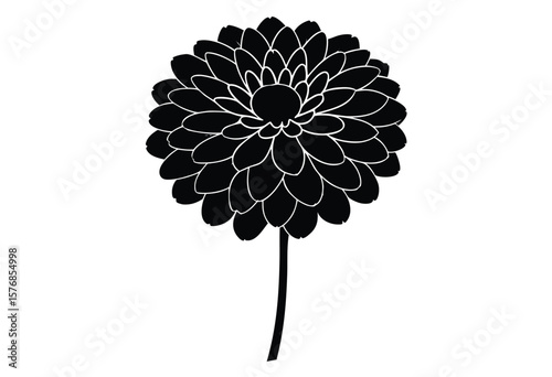 Elegant Petaled Zinnia Silhouette Vector Flat Design Perfect for Floral and Nature