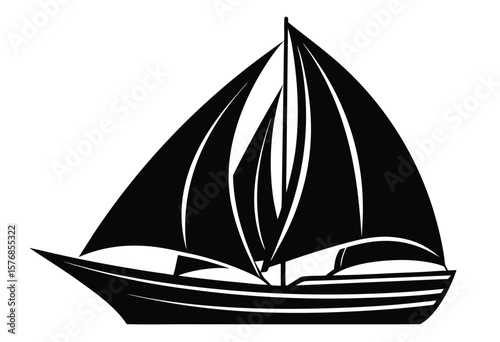Flat Racing Sailboat Vector Silhouette Illustration Perfect for Sailing and Water Sport