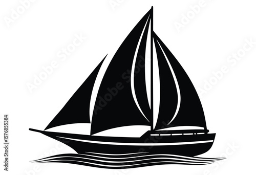 Flat Racing Sailboat Vector Silhouette Illustration Perfect for Sailing and Water Sport