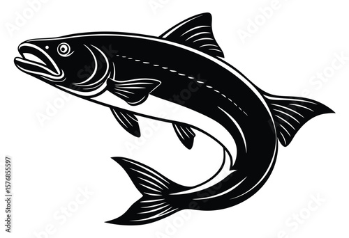 Salmon Jumping Fish Silhouette Vector Flat Design Marine Animal Clipart