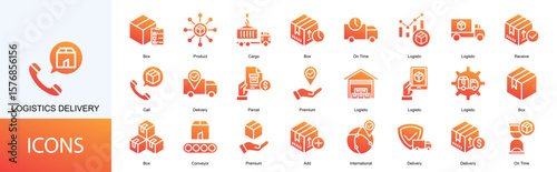 Logistics Delivery icon collection set. Containing Box, Product, Cargo, On Time, Logistic, Receive, Call, Delivery icon