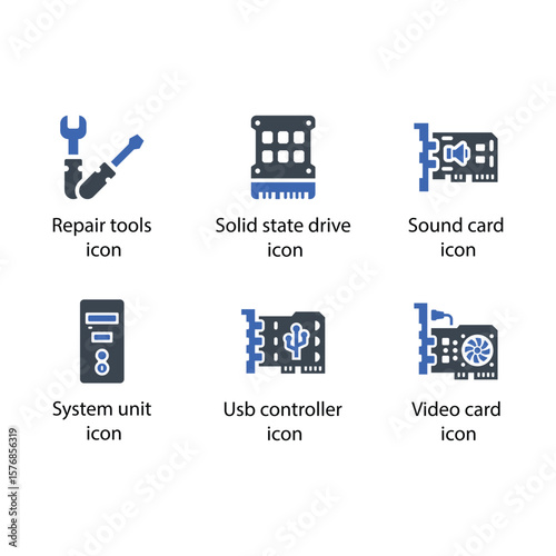 Repair tools, Solid-state drive, Sound card, System unit, Usb controller, Video card, icon