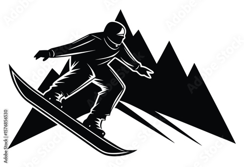 Snowboard Rider Silhouette Vector Art Flat Style Winter Sports Illustration Design