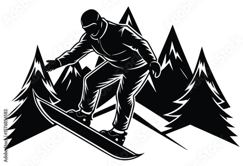 Snowboard Rider Silhouette Vector Art Flat Style Winter Sports Illustration Design
