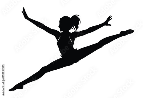 Split Jump Girl Gymnast Silhouette Vector for Sports and Fitness Design