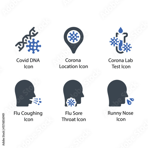 Covid DNA, Corona Location, Corona Lab Test, Flu Coughing, Flu Sore Throat, Runny Nose, icon
