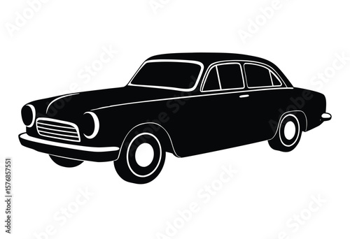 Vintage Car Silhouette Vector Classic Retro Car Flat Design Illustration for Print
