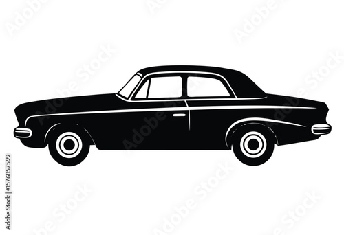 Retro Vintage Car Vector Silhouette Flat Style Classic Vehicle Design Illustration