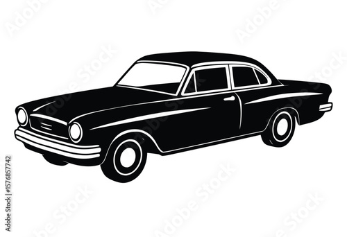 Vintage Car Silhouette Vector Classic Retro Car Flat Design Illustration for Print