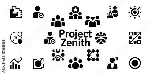 Project Zenith Title with Black Business Icons Isolated on White Background